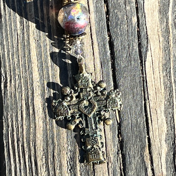OOAK Vintage Beaded Cross Pendant Necklace by Susan Ray jewelry designer/author